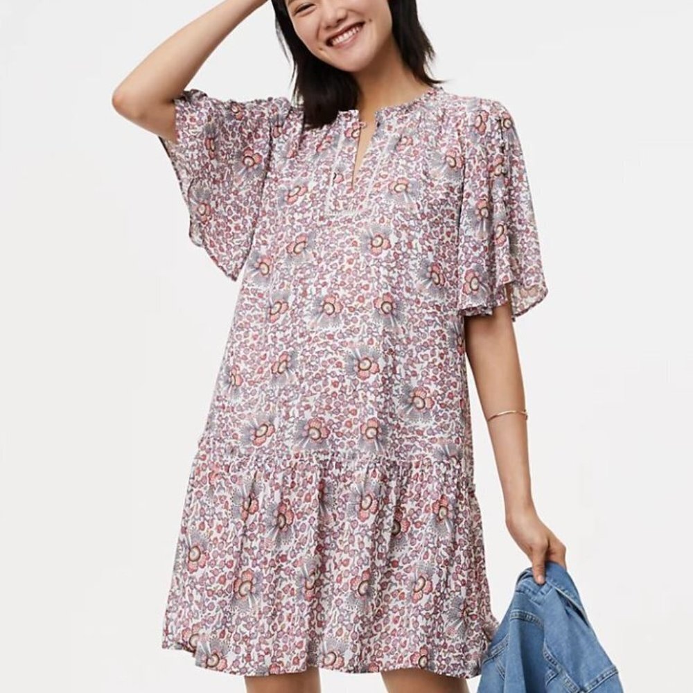 Loft Flowerbud Button Sleeve Dress